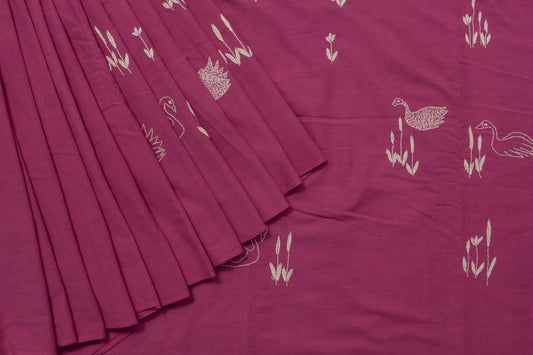 Chikankari Khadi Pink Cotton sarees